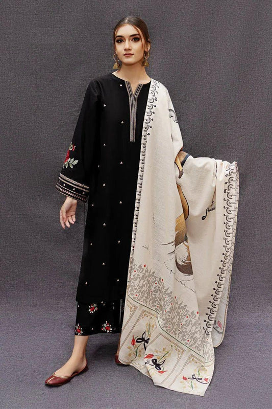 Black 3 piece pure lawn suit -Embroidered (unstitched)