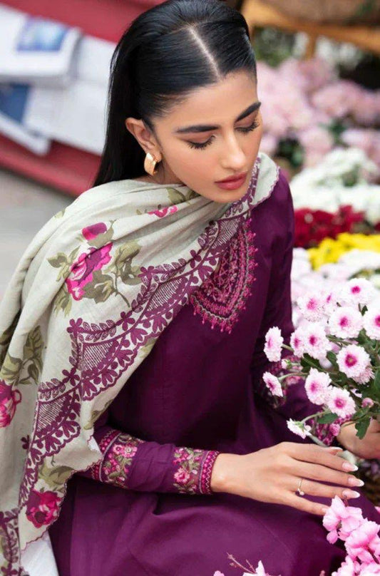 Purple Pure lawn 3 piece suit- Embroidered (unstitched)