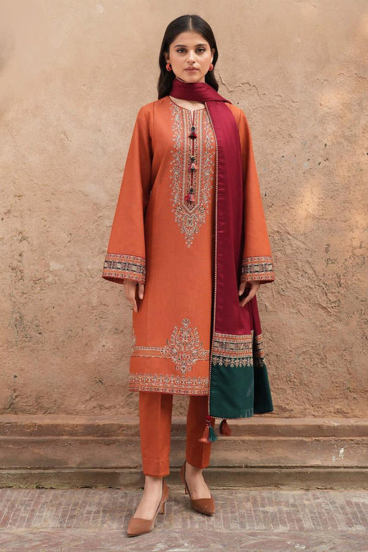 Orange Pure lawn 3 piece suit- Embroidered (unstitched)