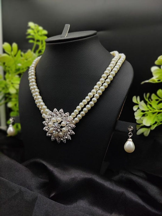 Imported Graceful Radiance Pearl Necklace Set With Exquisite Floral Pendant 🌟 | Artificial Jewellery For Girls & Women